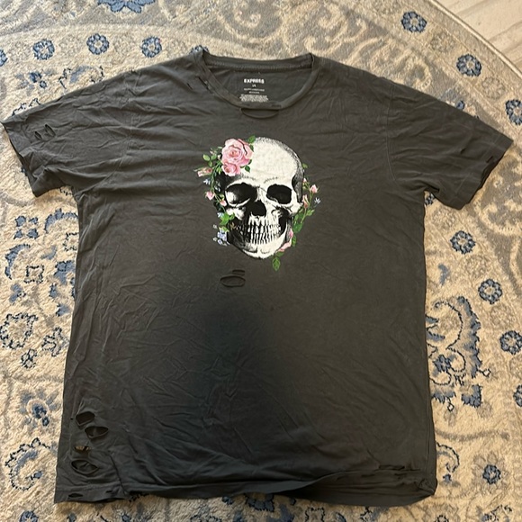 Express Tops - Express floral skull distressed T-shirt